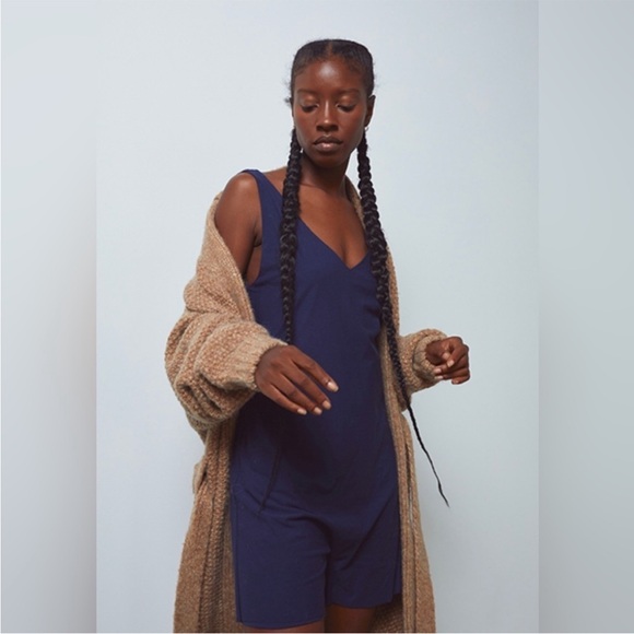 New LUNYA Cool Short Lounge Romper in Deep Blue Size Small